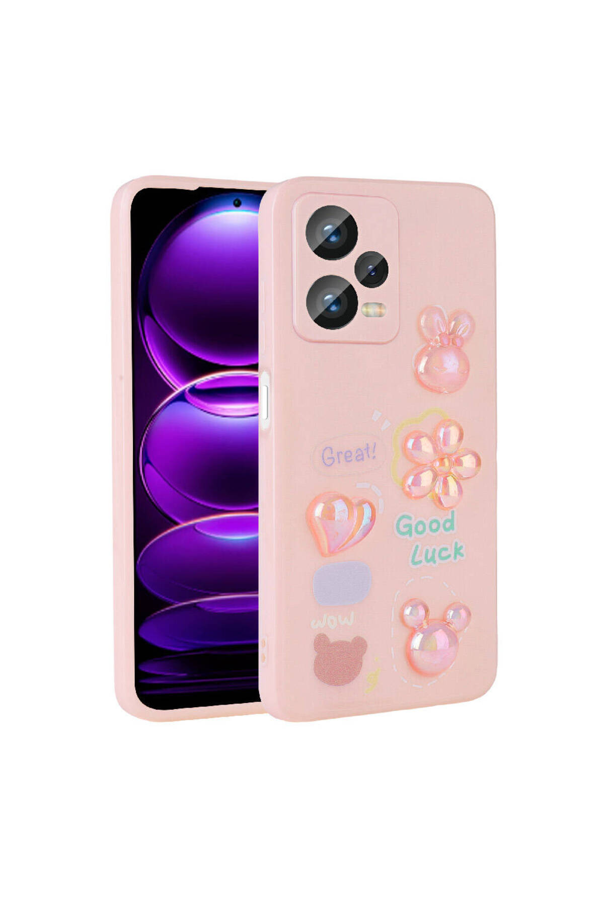 Redmi Note 12 Pro Plus 5G Kılıf Kabartma Figürlü Parlak ANKY Toys Silikon Kapak - Pembe
