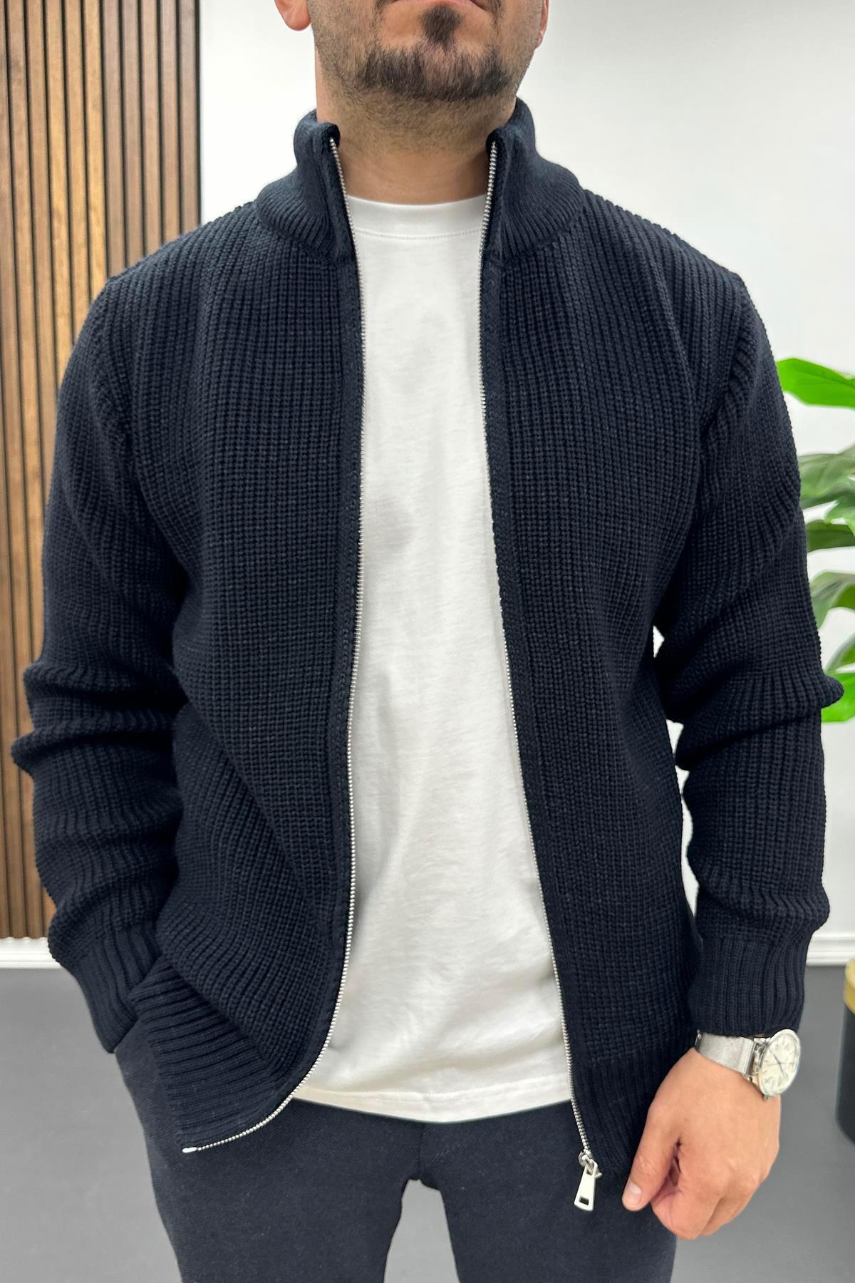 Erkek Slim Fit Fermuarlı Hırka Lacivert Edw434 — سرمه‌ای EDW00TX434