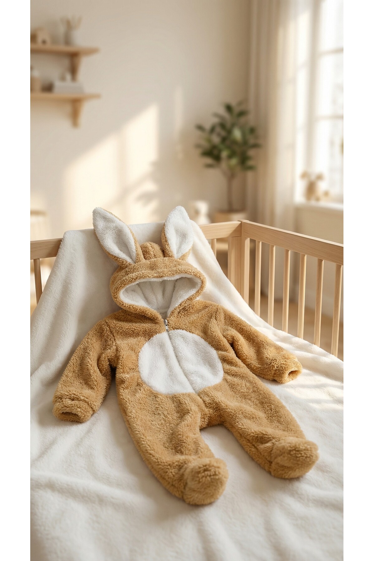 bebek_iklimi İsimli Peluş Kışlık Bebek Tulumu 0-12 Ay – Kapüşonlu Tavşan Kulaklı Patikli fotoğrafı 7 (önizleme)