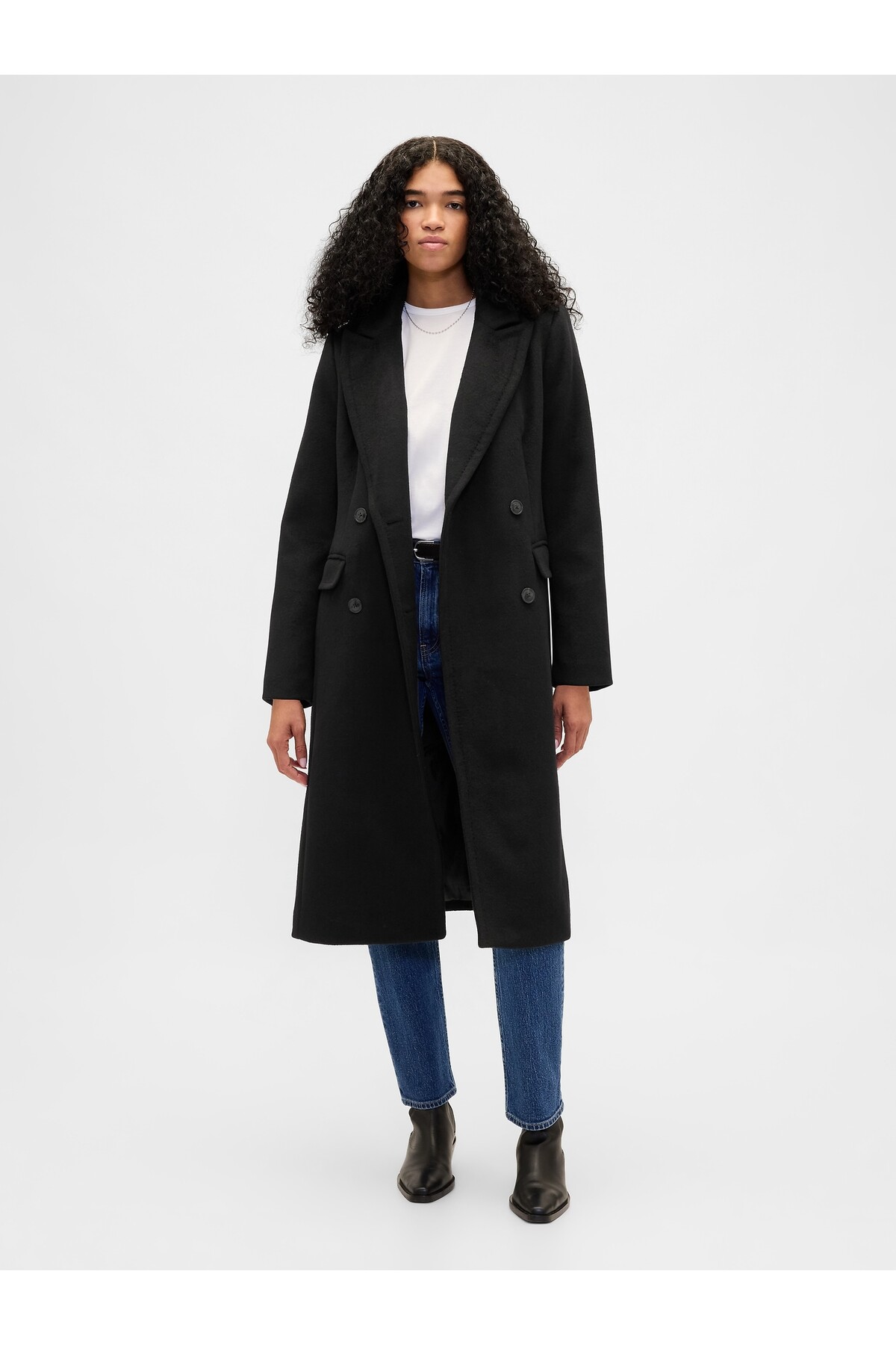 GAP  Kadın Siyah Yün Karışımı Chesterfield Palto - Görsel 5
