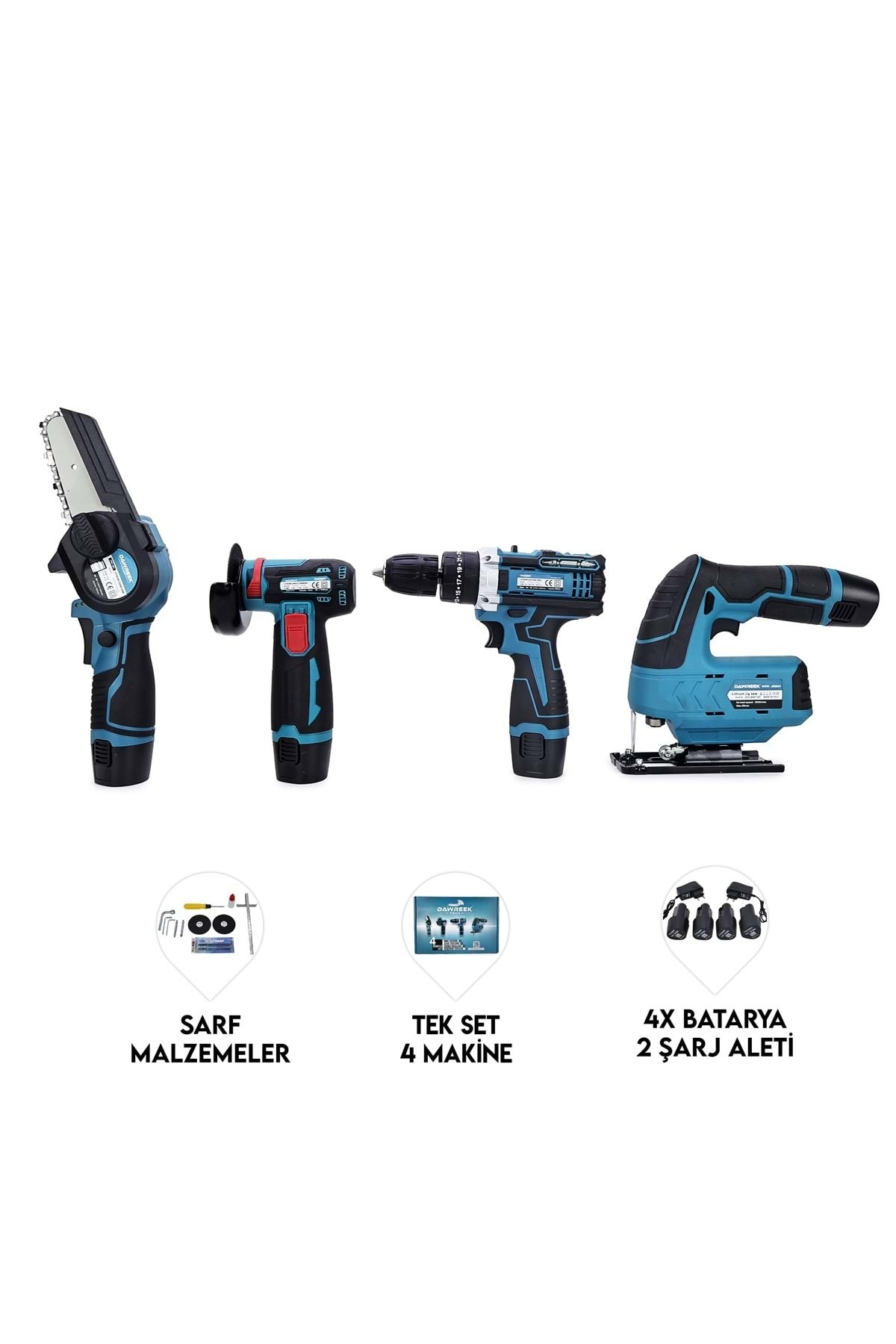 Dawreek DÖRTLÜ SET MK (Mini testere+ avuç taşlama+akülü vidalama+