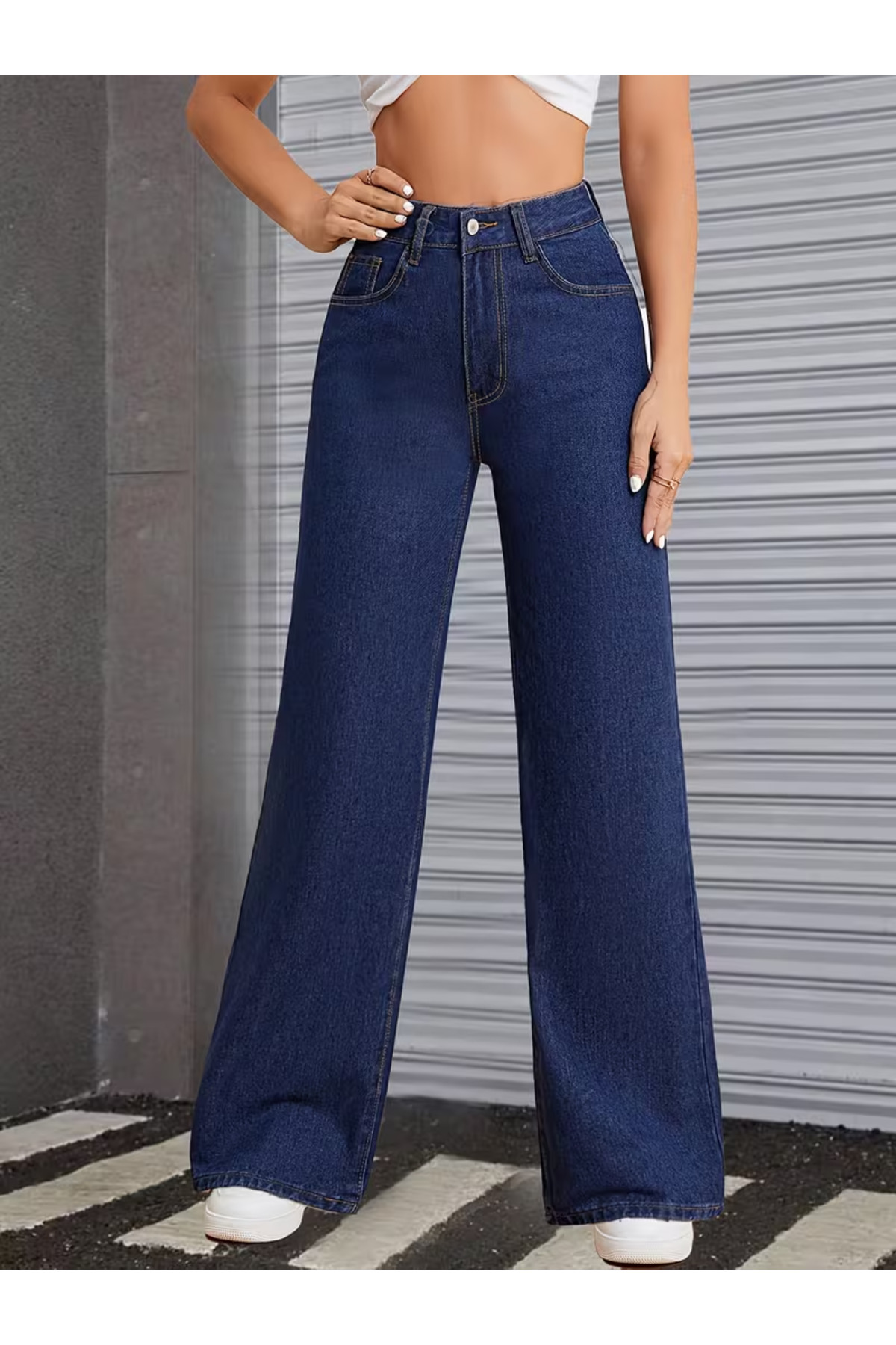 Kalina Navy Blue Wide Leg Women's Loose Leg Wide Leg Jeans PantsÇnr-1