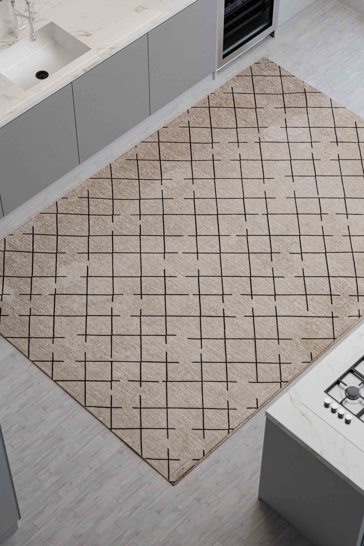 Moreno Viscose Woven Outdoor Mink Non-Slip Floor Washable Kitchen Rug 1152