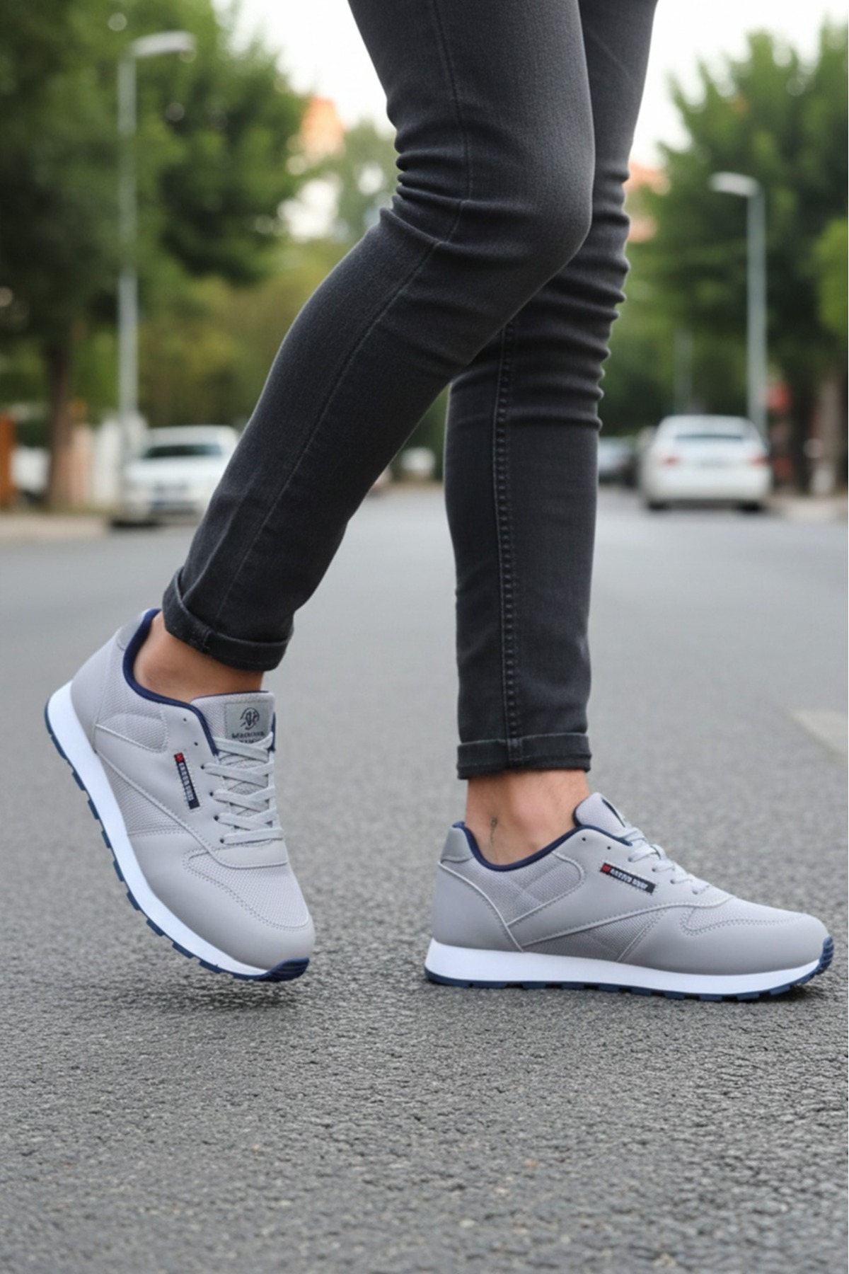 WEBORN  Erkek Gri Lacivert Ortopedik Esnek Bağcıklı Hava Alan Rahat Yumuşak Taban Sneaker Spor Ayakkabı