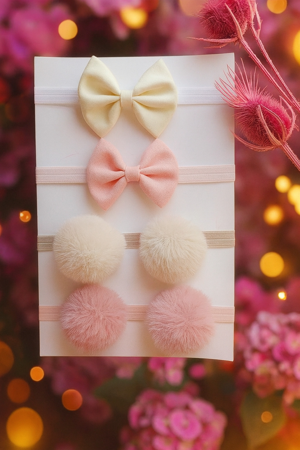 ESES BEBE 4’lü Bebek Bandana Seti Fiyonklu Ponponlu – Kız Bebek Saç Bandı fotoğrafı 2 (önizleme)