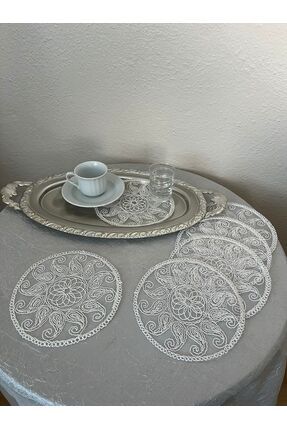 BRL ÇEYİZ HOME 6 Lı Kahve Yanı Şık Sunum Güpürlü Tül Peçeteler