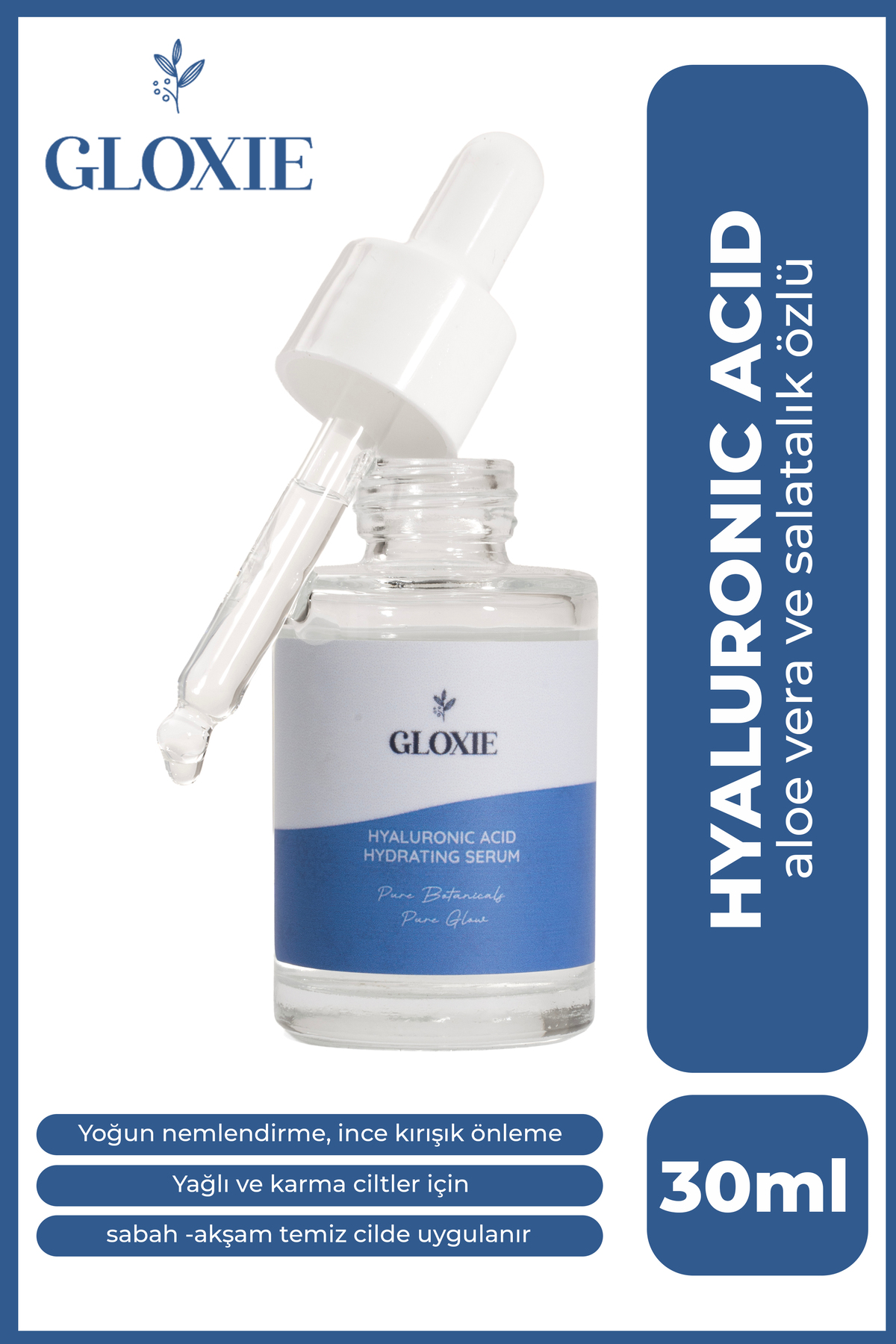 Gloxie Yoğun Nemlendirici ve Onarıcı Serum - 8 Boyutlu Hyaluronik Asit Cilt Bariyerini Güçlendirici ve Dolgunlaştırıcı Bakım 30ml — RD1
