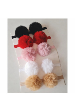 ESES BEBE 5’li Peluş Ponpon Bebek & Çocuk Saç Bandı Seti – Yumuşak, Esnek, Re...