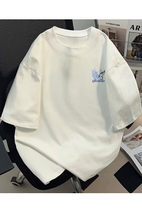 shi dumanlar giyim Oversize Ohst Kelebek Ön ve Arka Baskılı Unisex /Bay T-Shi...