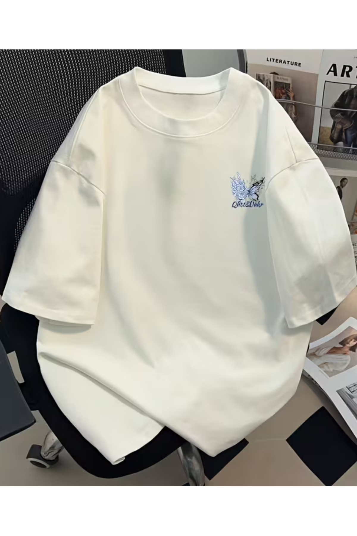 shi dumanlar giyim  Oversize Ohst Kelebek Ön ve Arka Baskılı Unisex /Bay T-Shirt tshirt tişört