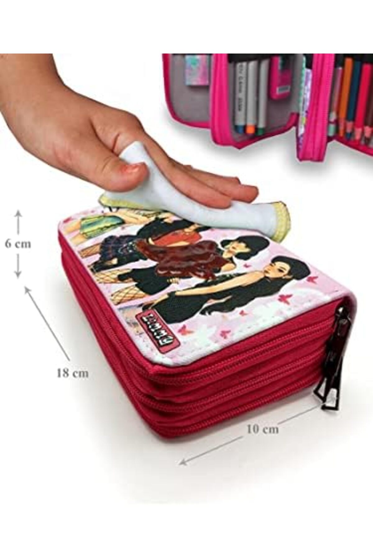 BRF BFSX Kalem Kutusu Pink Organizer Kalemkutu Vegan Deri Üç Bölmeli Kalemlik-Pembe 1191881