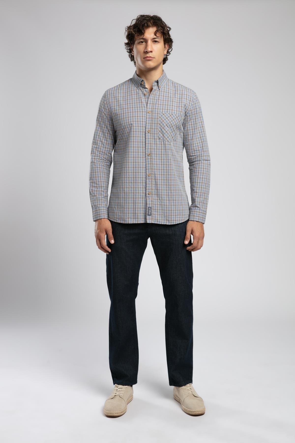 Lee Cooper Pired 1 Men's Long Sleeve Plaid Shirt Gray Blue