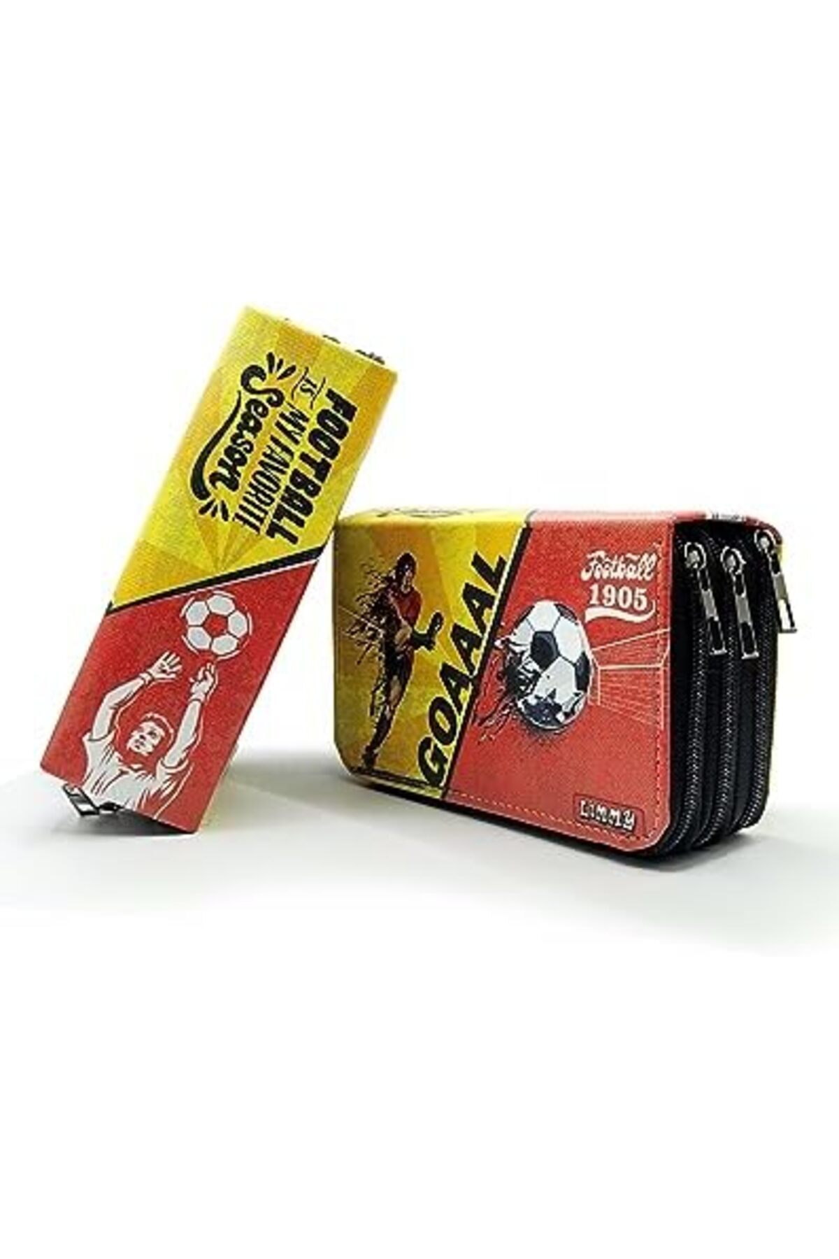 BRF MRT Kalem Kutusu Sarı-Kırmızı Taraftar Organizer Kalemkutu Vegan Deri Üç Bölmeli Kalemlik 1211562
