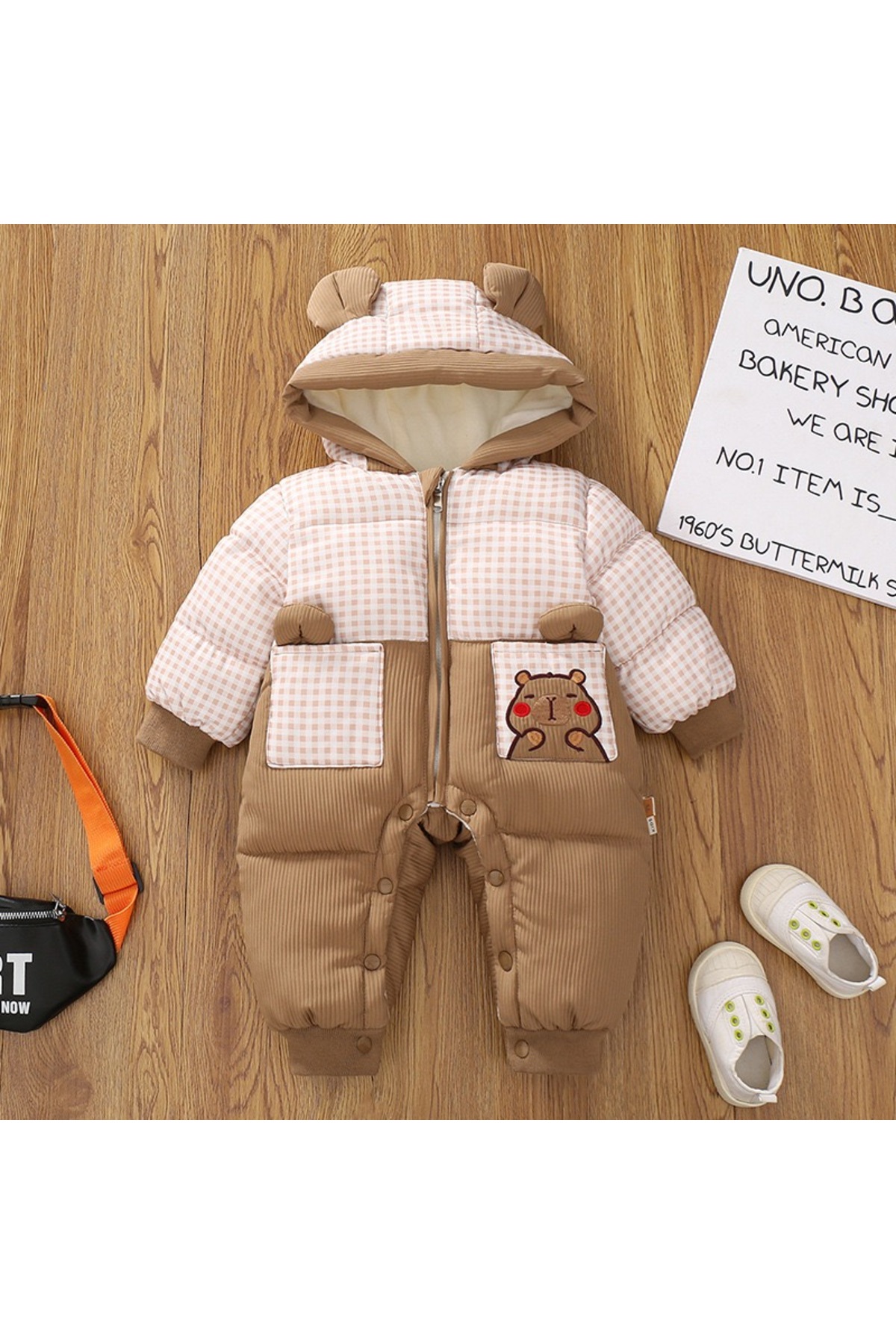 melisam.msg Kız Erkek Çocuk İçi Polar Kalın Sevimli Ayıcık Tulum Mont fotoğrafı 2 (önizleme)