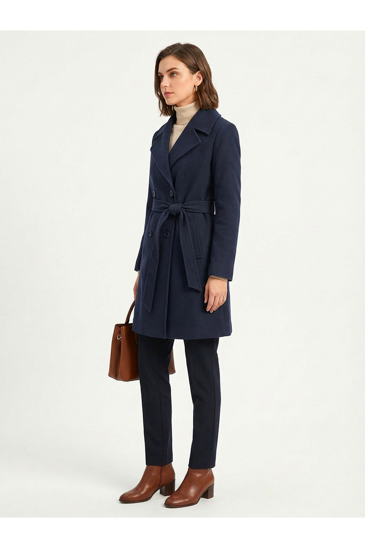 Soydan Güner  Kadın Kısa Kruvaze Kaban Lacivert 1480 - Görsel 3