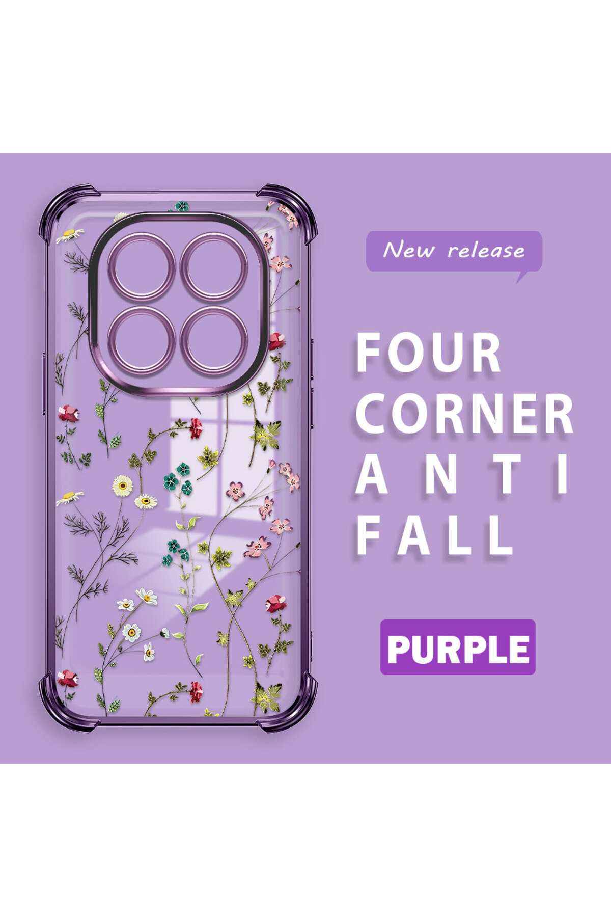 Xiaomi Redmi Note 14 Pro 4G Compatible Transparent Silicone Distortion Protective Case Flower patterns