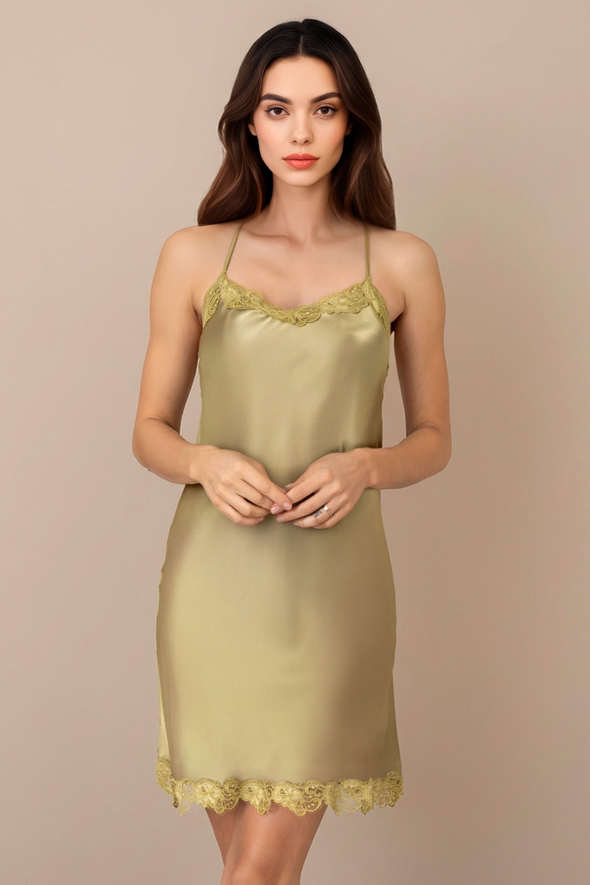 Nurteks Intimo Donna Sindy Dantelli İpeksi Saten Şık Gecelik