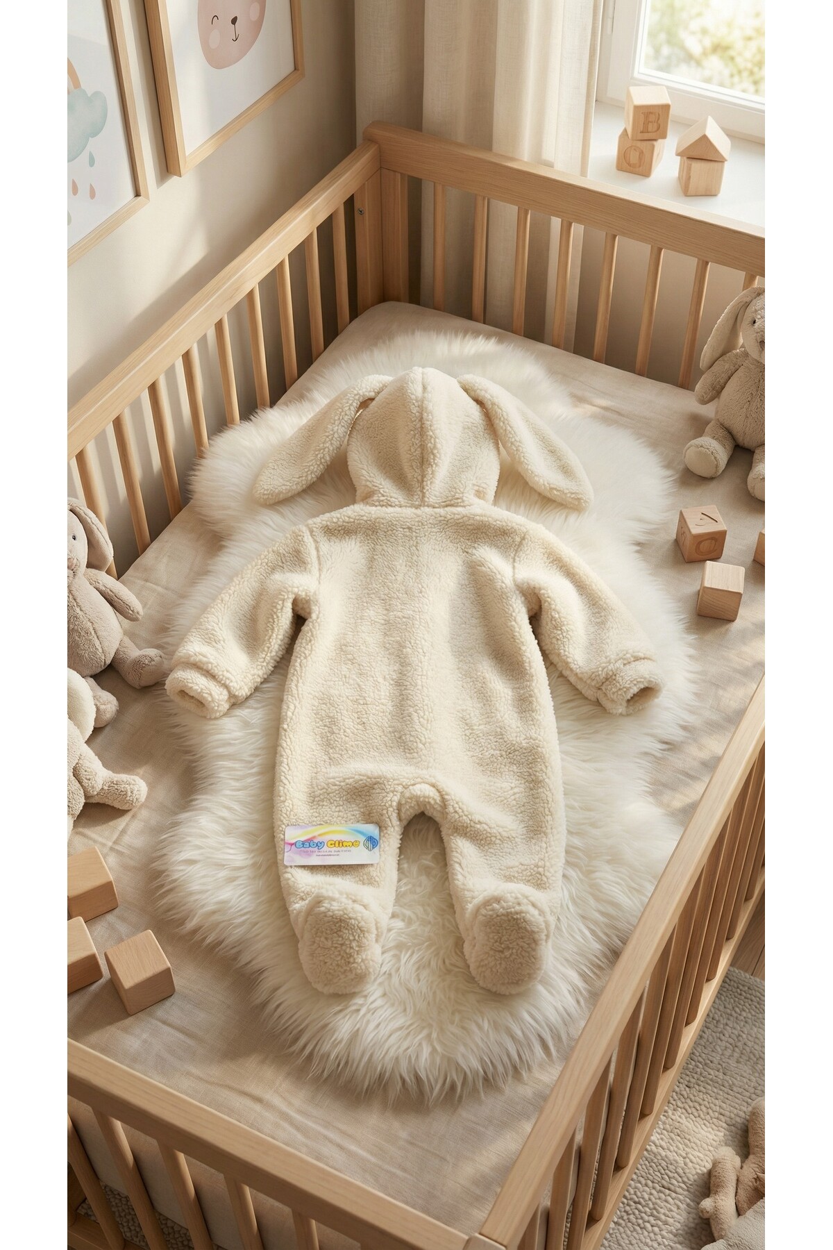 Baby Clime 0–12 Ay Kışlık Bebek Tulumu – İsimli Welsoft Kapüşonlu Tavşan Kulaklı Patikli fotoğrafı 4 (önizleme)