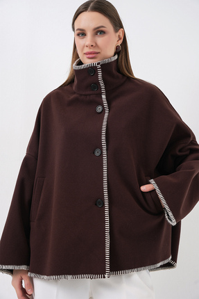 Bigdart Kadın Nakışlı Kaşe Ceket 9167 - Kahverengi