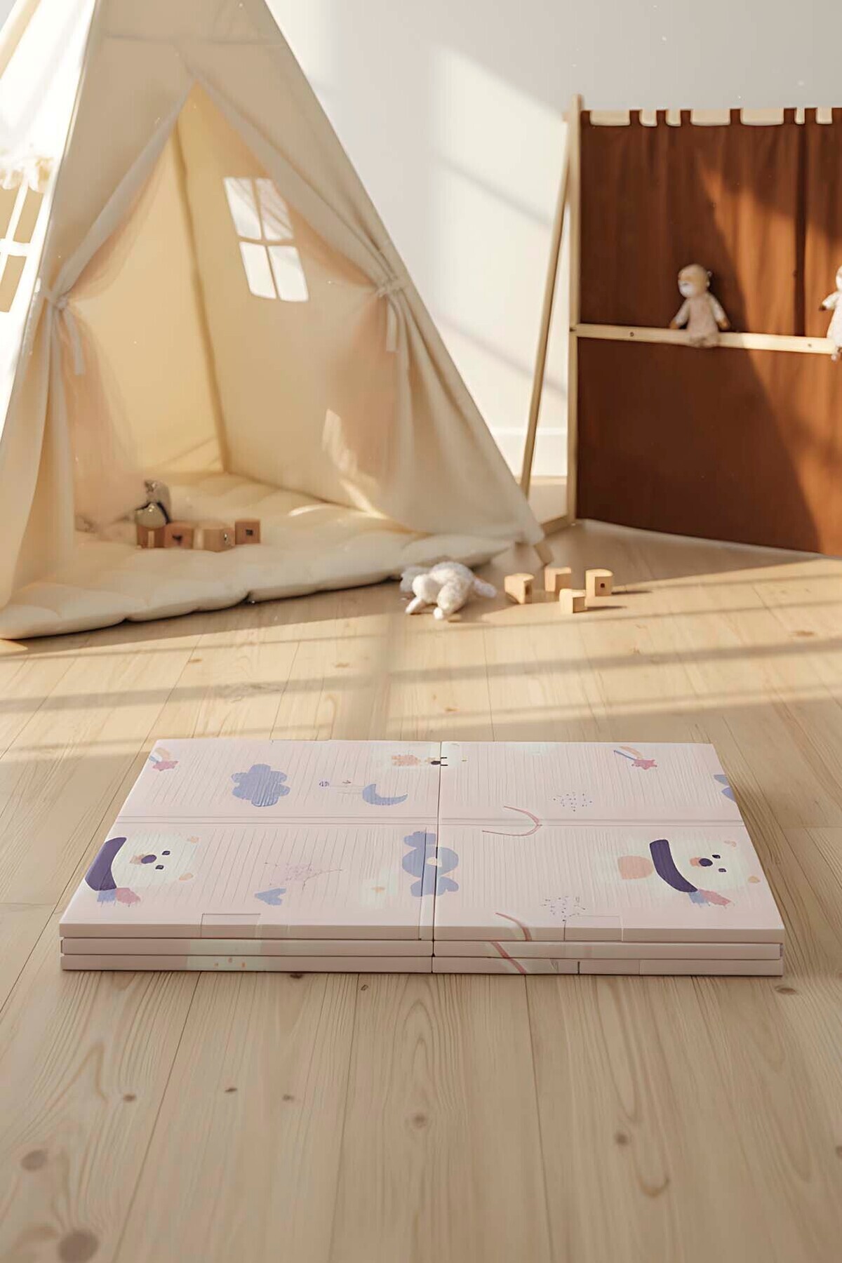 Rivaİstanbul Pembe Ayı Masalı Katlanabilir Çocuk Oyun Matı 200x130 cm fotoğrafı 3 (önizleme)