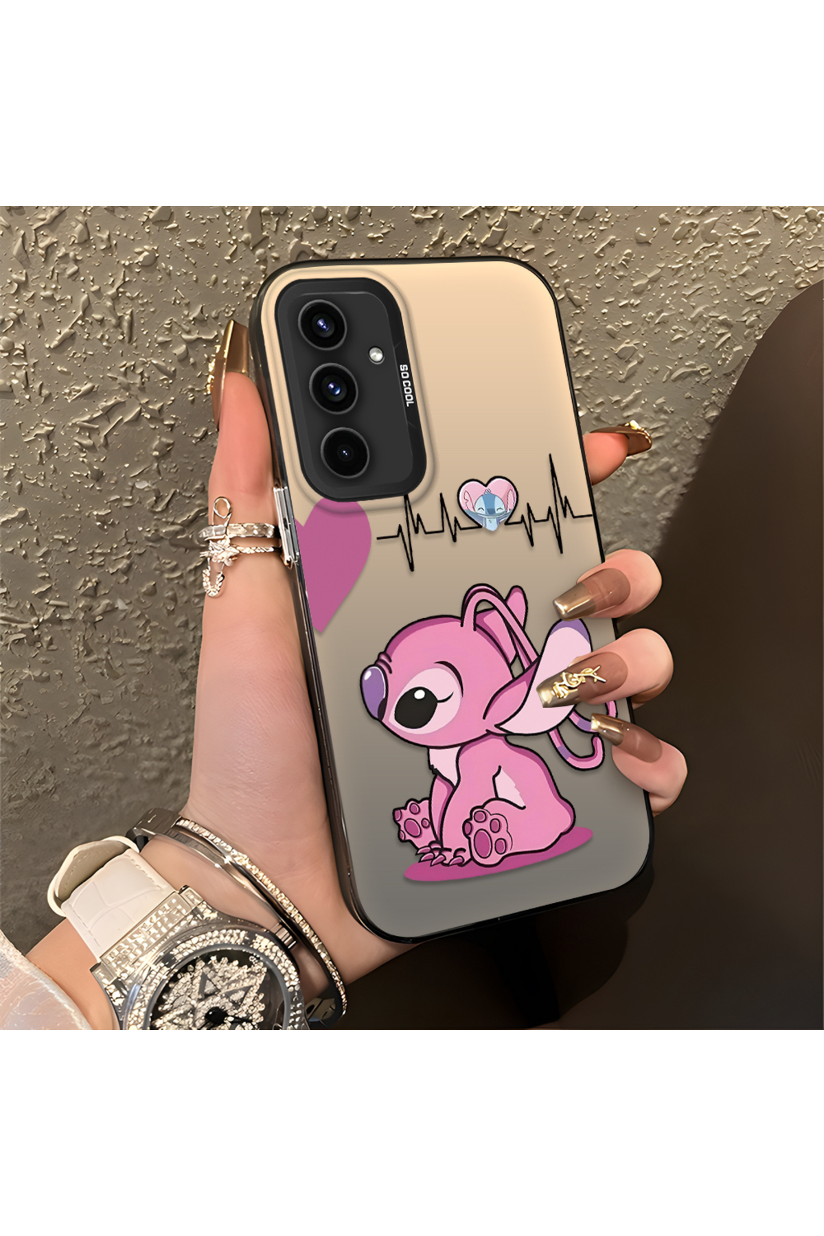 Samsung Galaxy A54 Compatible Silicone Edge Hard Rear Anti Fall Case with Stitch Pattern
