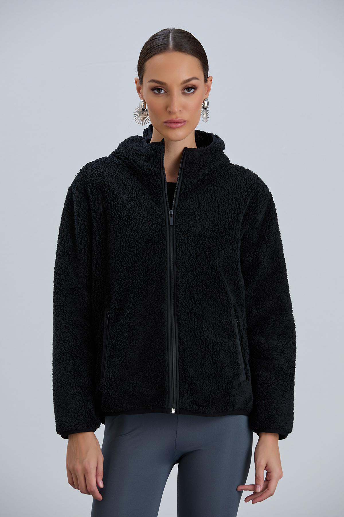 PIQUE  KADIN MONT Kapüşonlu Polar Lamineli Kadın Peluş Mont