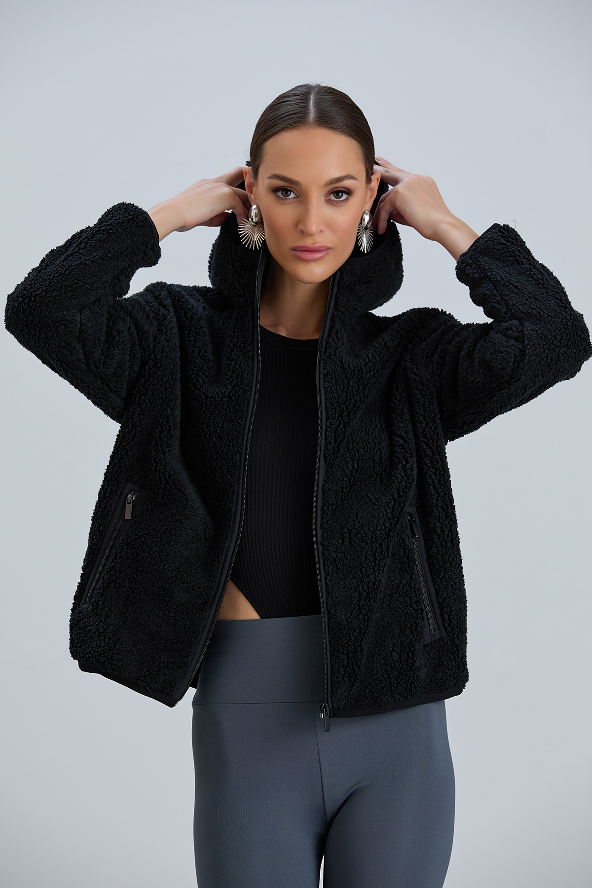 PIQUE  KADIN MONT Kapüşonlu Polar Lamineli Kadın Peluş Mont - Görsel 2