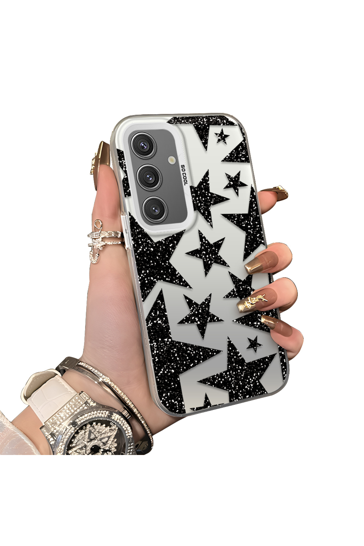 Samsung Galaxy S24 Compatible Silicone Edge Hard Rear Anti Drop Pouch Star patterns