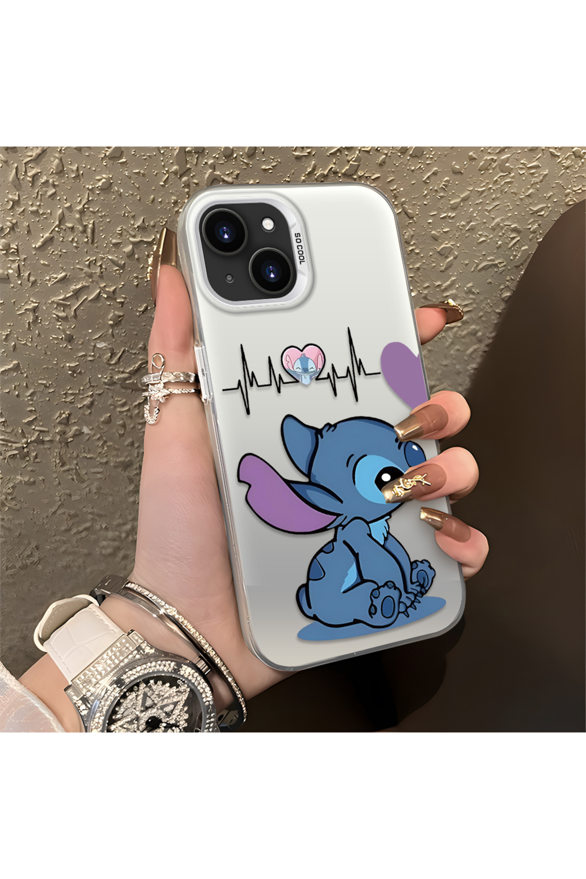iPhone 13 Compatible Silicone Edge Hard Rear Anti Fall Case with Stitch Pattern