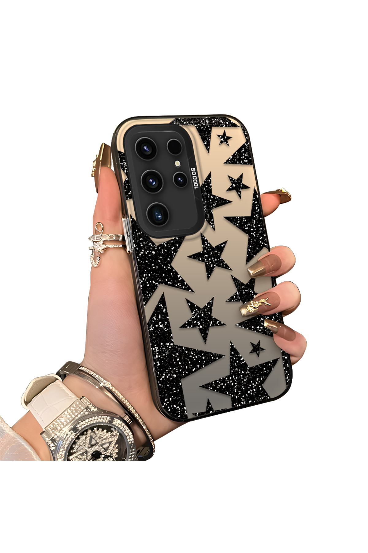 Samsung Galaxy S23 Ultra Compatible Silicone Edge Hard Rear Anti Drop Pouch Star patterns