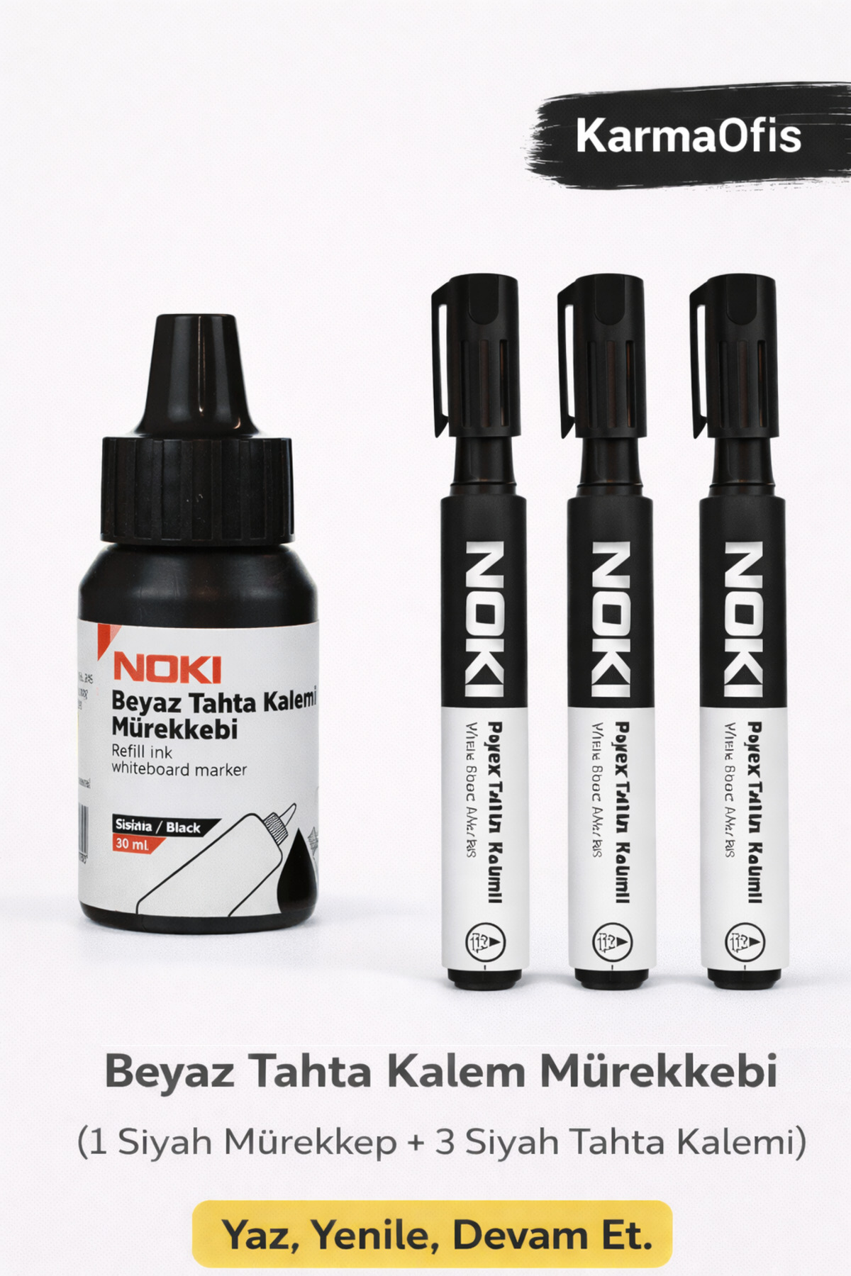 Black Board Pen + Ink Set (1 Ink + 3 Pens)