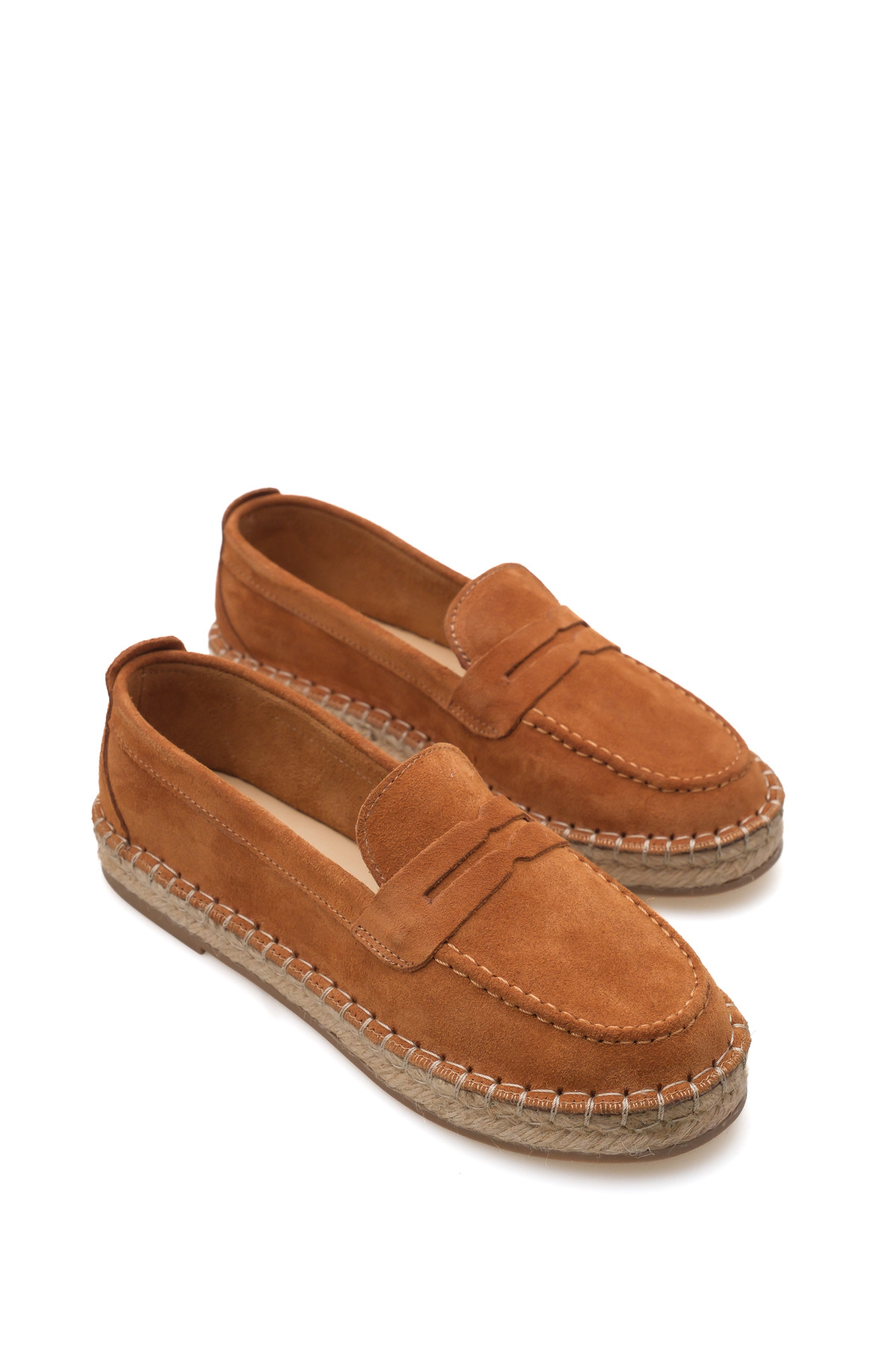 STARK SHOES Kadın Hakiki Deri Süet Hasır Taban Espadril