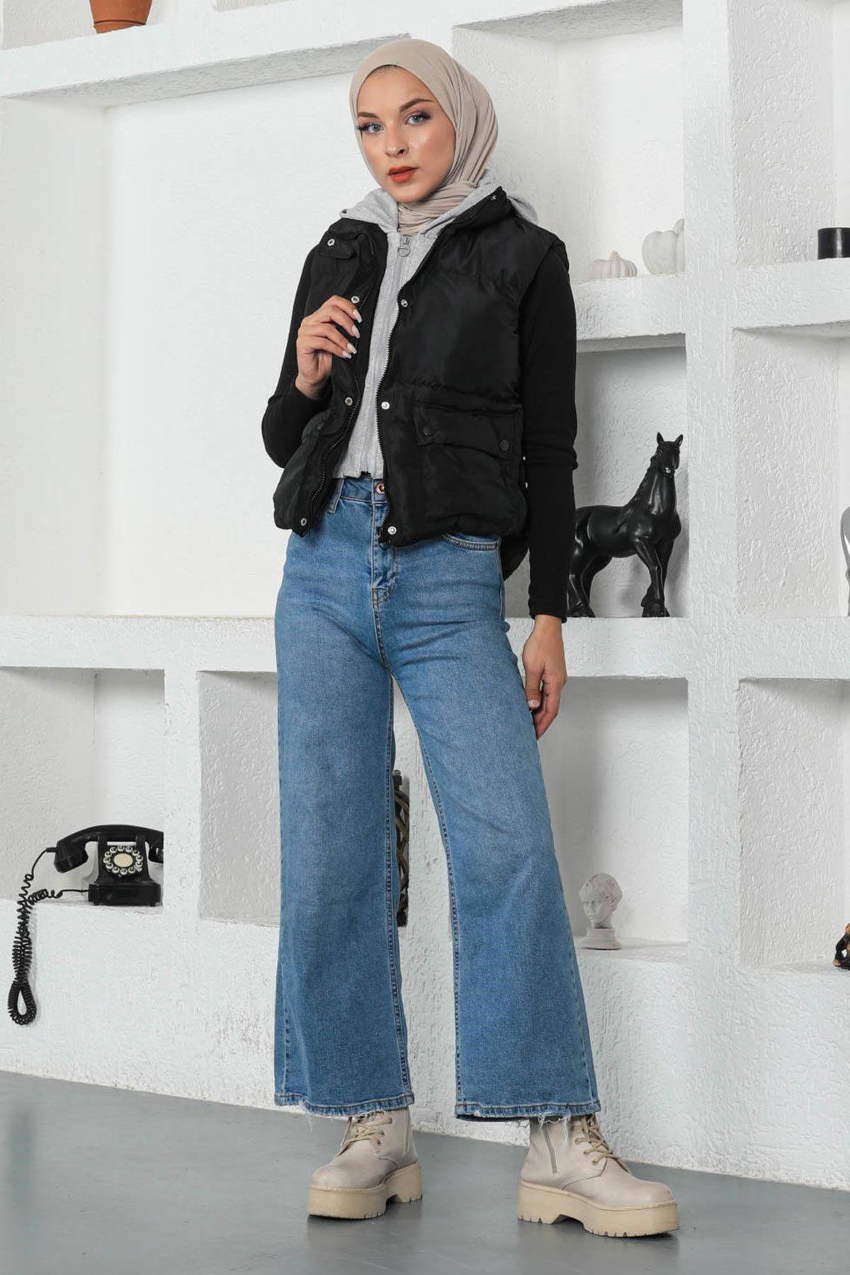 Missvalle  Kapşonlu Şişme Yelek Siyah 9471 - Görsel 4