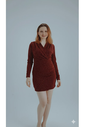 MİNNOŞŞ Kırmızı Simli Taş Baskılı Kısa Elbise