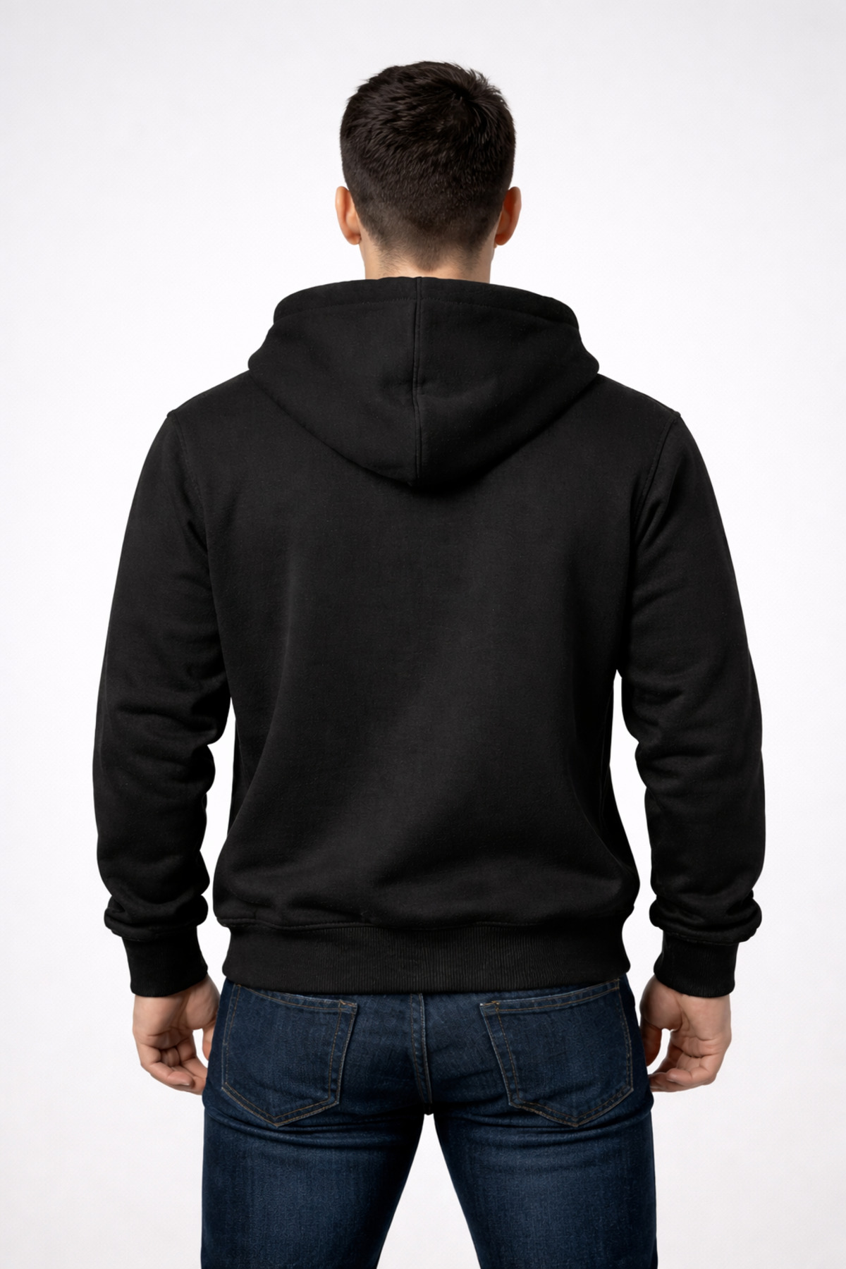 MODA  Relax Fit Rahat Kesim Fermuarlı Çift Cep Kapüşonlu Siyah Ceket - Görsel 3