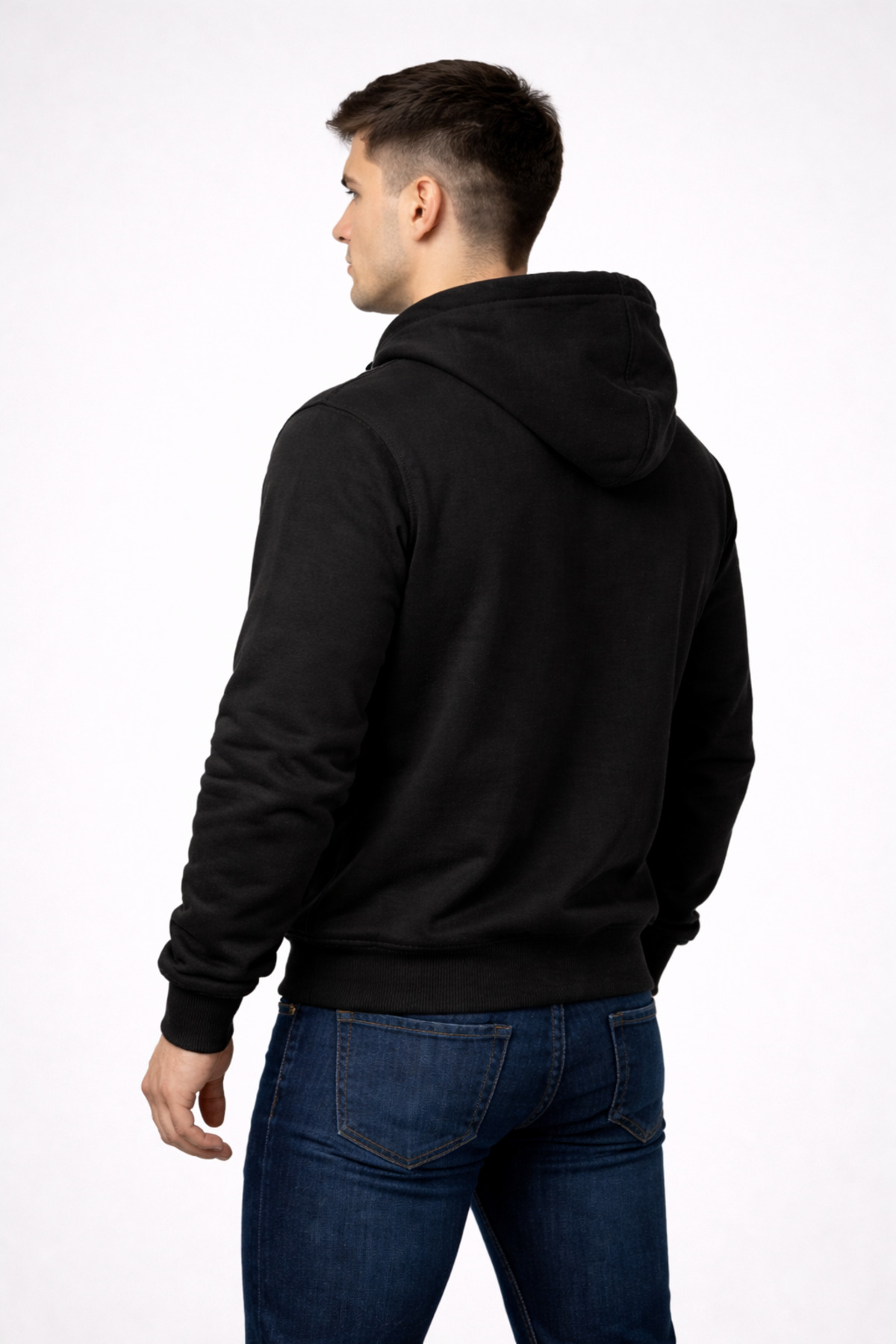 MODA  Relax Fit Rahat Kesim Fermuarlı Çift Cep Kapüşonlu Siyah Ceket - Görsel 4