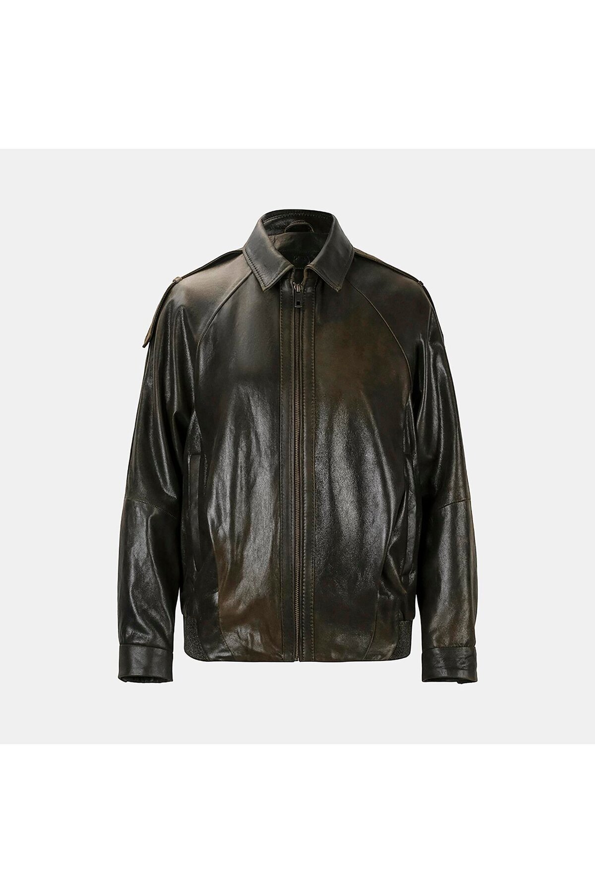 Desa Women's Dark Green Shirt Collar Leather Bomber Jacket - Trendyol