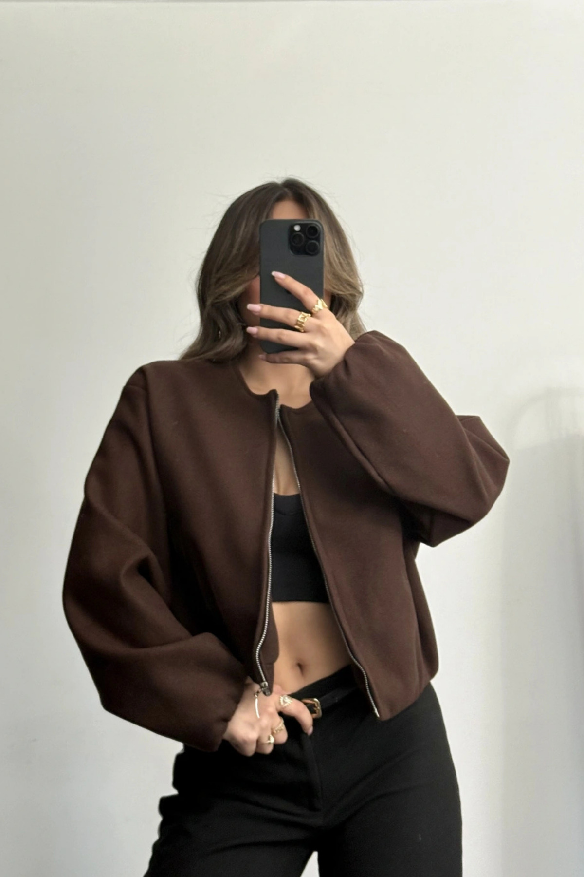 candybia  Kadın Viral Kaşe Kumaş Bomber Ceket - Görsel 3