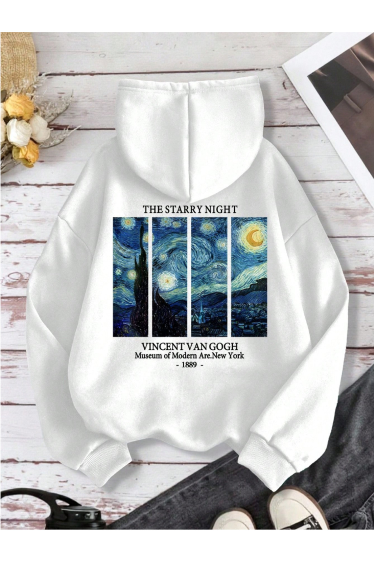 Mayer Butik Unisex Men/Women Van Gogh Starry Sky Printed Oversized Hooded Sweatshirt
