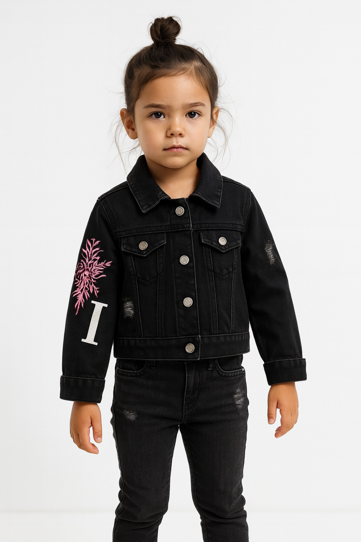 mini kanka  Kız Çocuk Mini Rebel 3-12 Yaş Trend Şık Kot Ceket Bel Manşetli Denim Ceket - Görsel 3