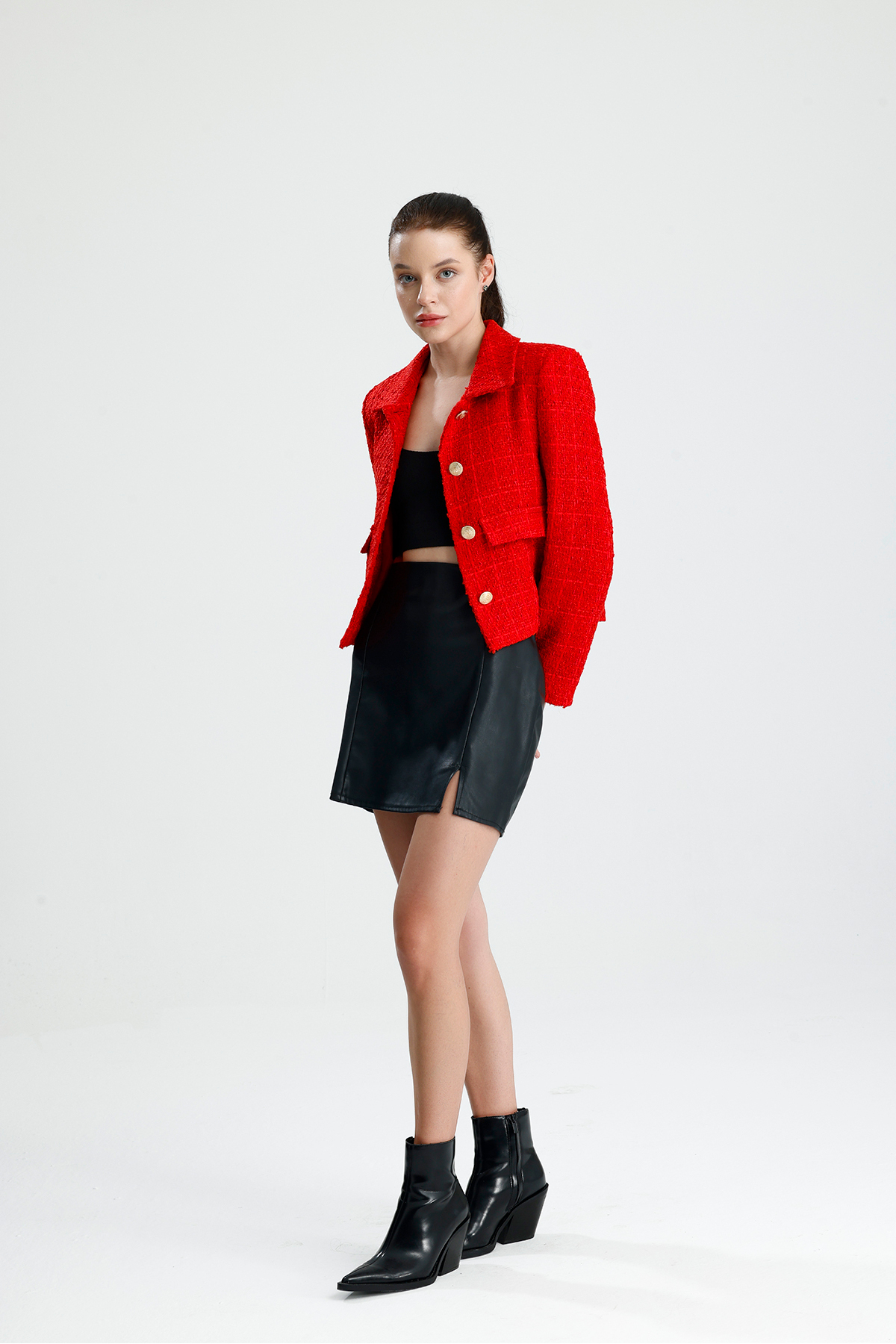 ONE WEAR  Kadın Dore Düğmeli Blazer Tüvit Ceket - Görsel 5