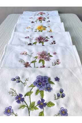 Peacock 6 Adet 3 Boyutlu Nakışlı Kadife Mutfak Havlusu (30x50)