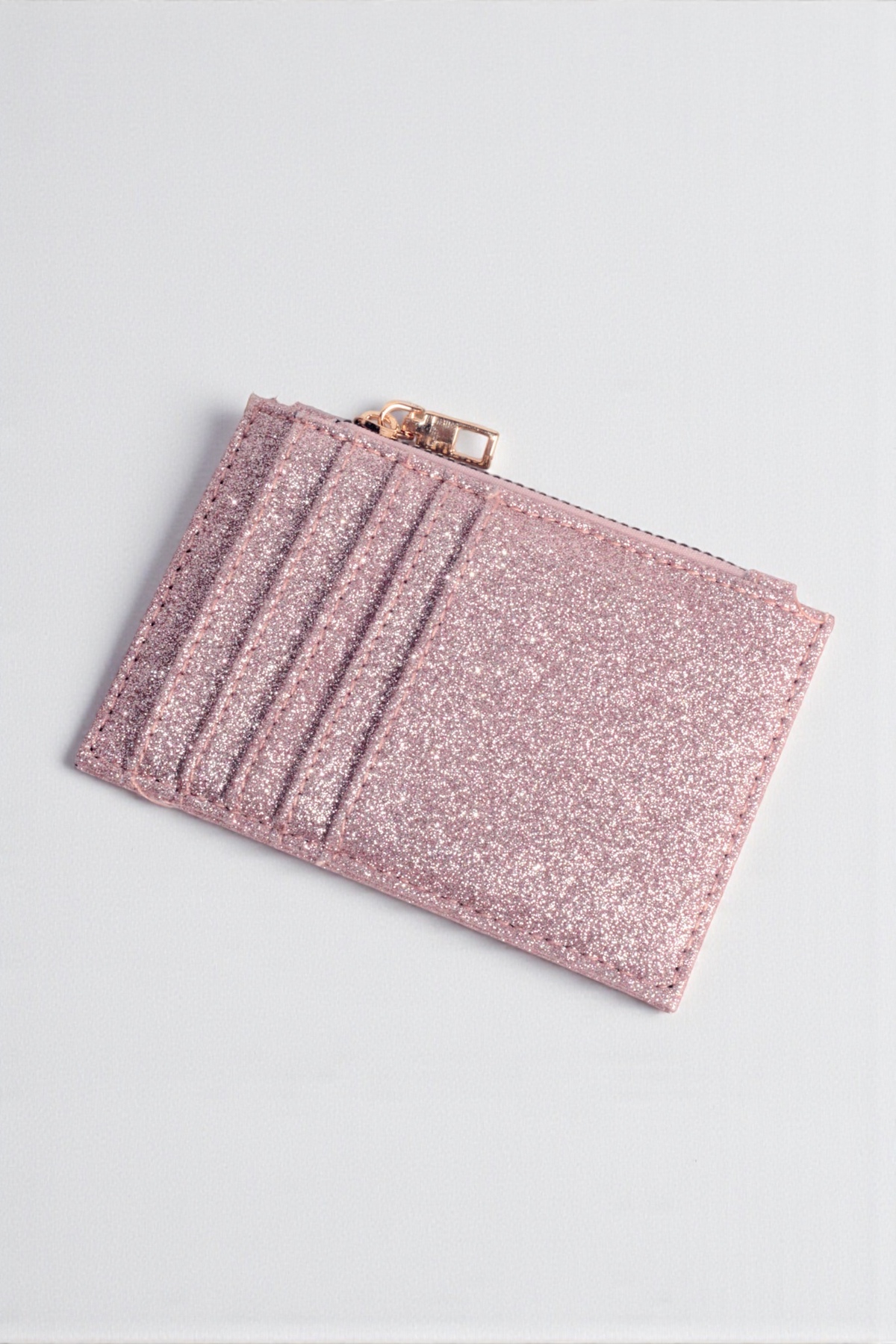 dericom  Kadın Simli Fermuarlı Pembe Cüzdan – Kart Bölmeli İnce Model - Görsel 2