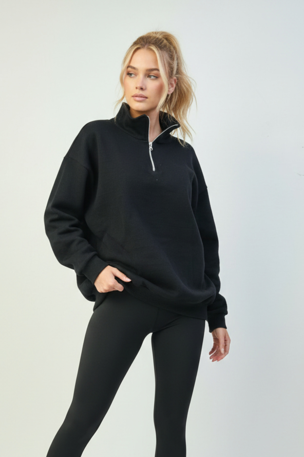 UNCİA OUTDOORS  Yarım Fermuarlı Kadın Oversize Sweatshirt Rahat Kalıp Günlük Kullanım - Görsel 2