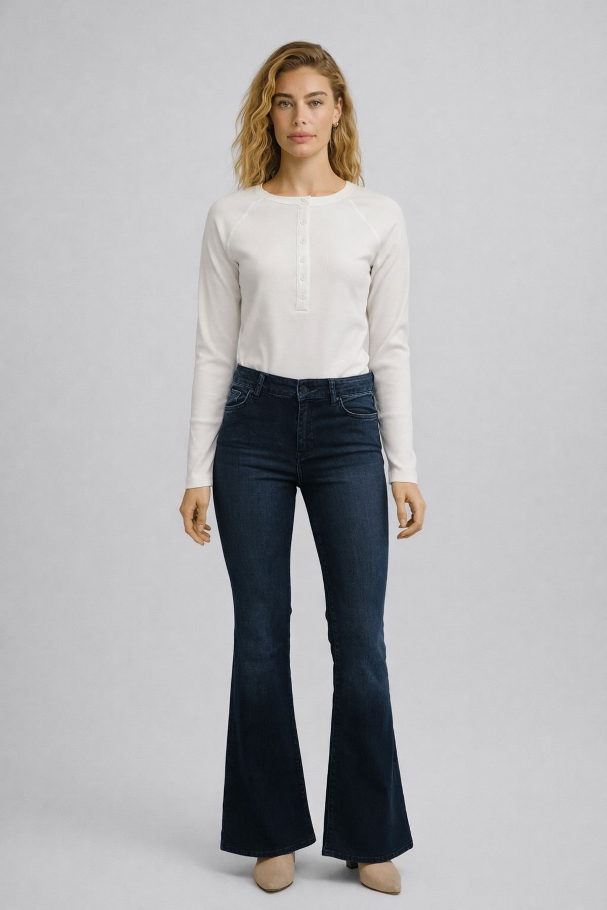 VENA  Kadın Jenny Blue Black Yüksek Bel Flare Jean Pantolon - Blue Black