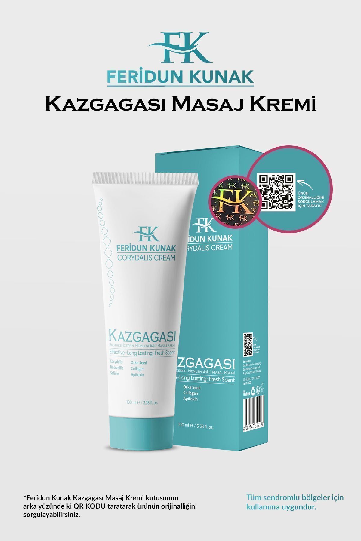 Feridun Kunak Kazgagası Doğal Ve Etkili Ağrı Masaj Kremi 100 ml — تصویر 2 از 3