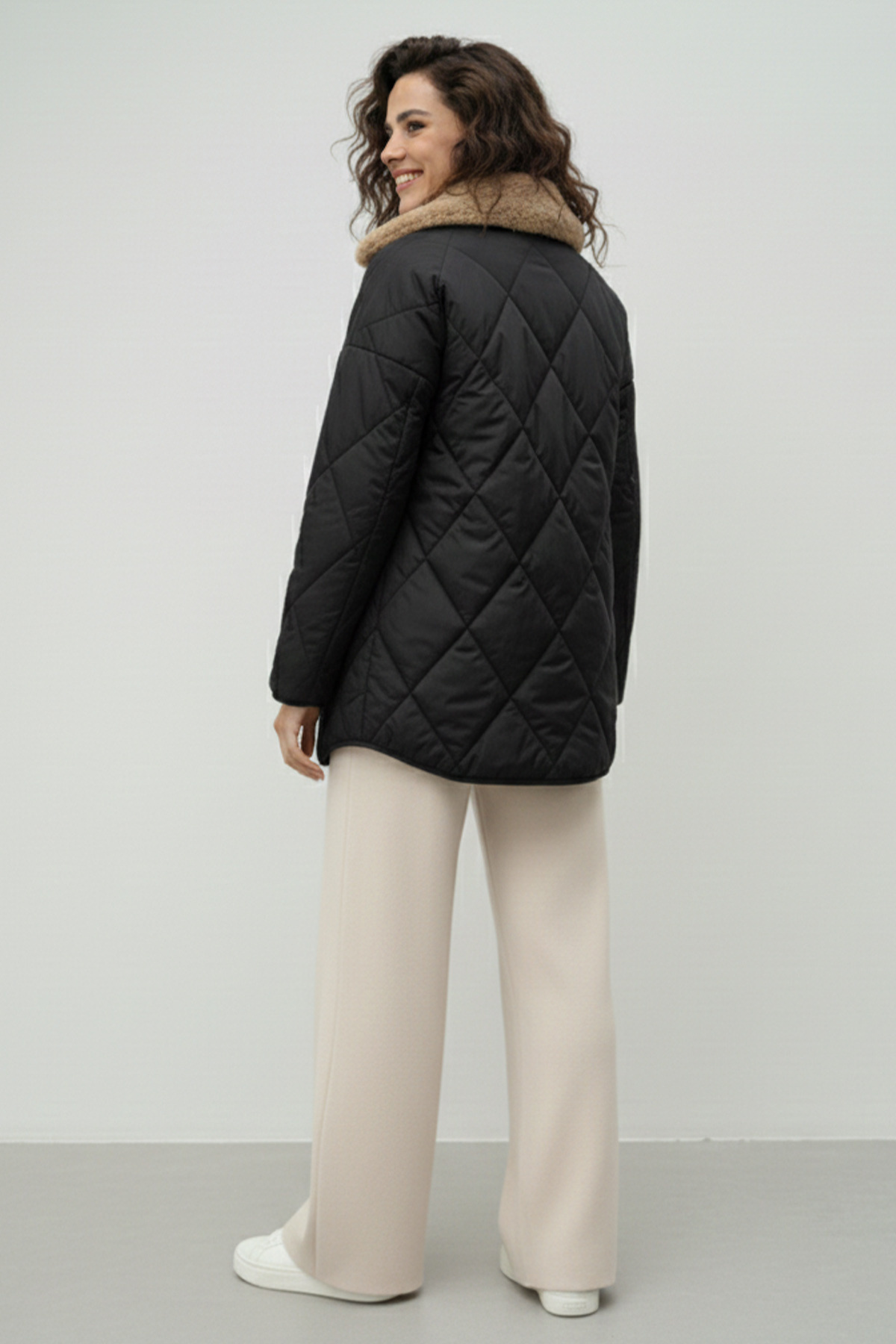 benguen  Yakası Kürklü Kapitone Mont K9180 Siyah - Görsel 4