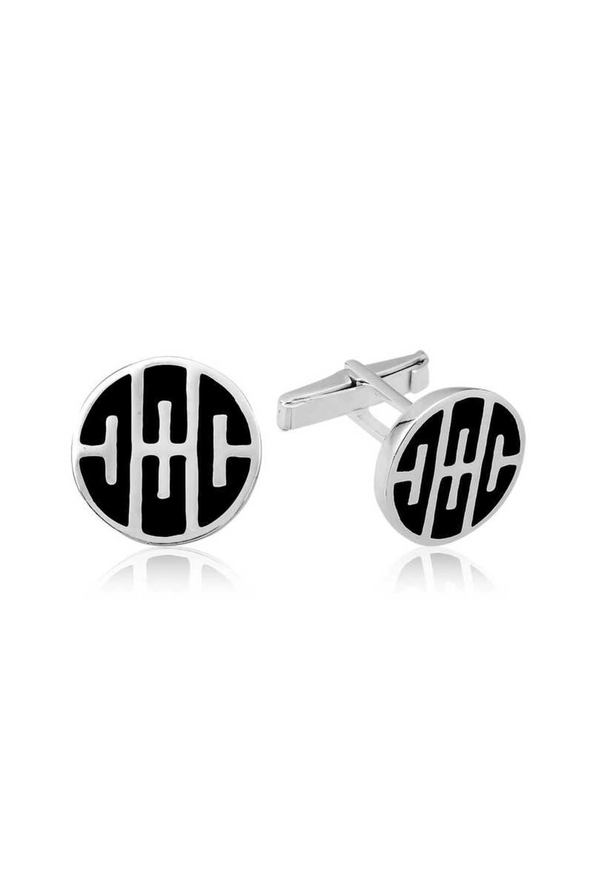 costurera 925 Ayar Gümüş Desenli Yuvarlak Kol Düğmesi