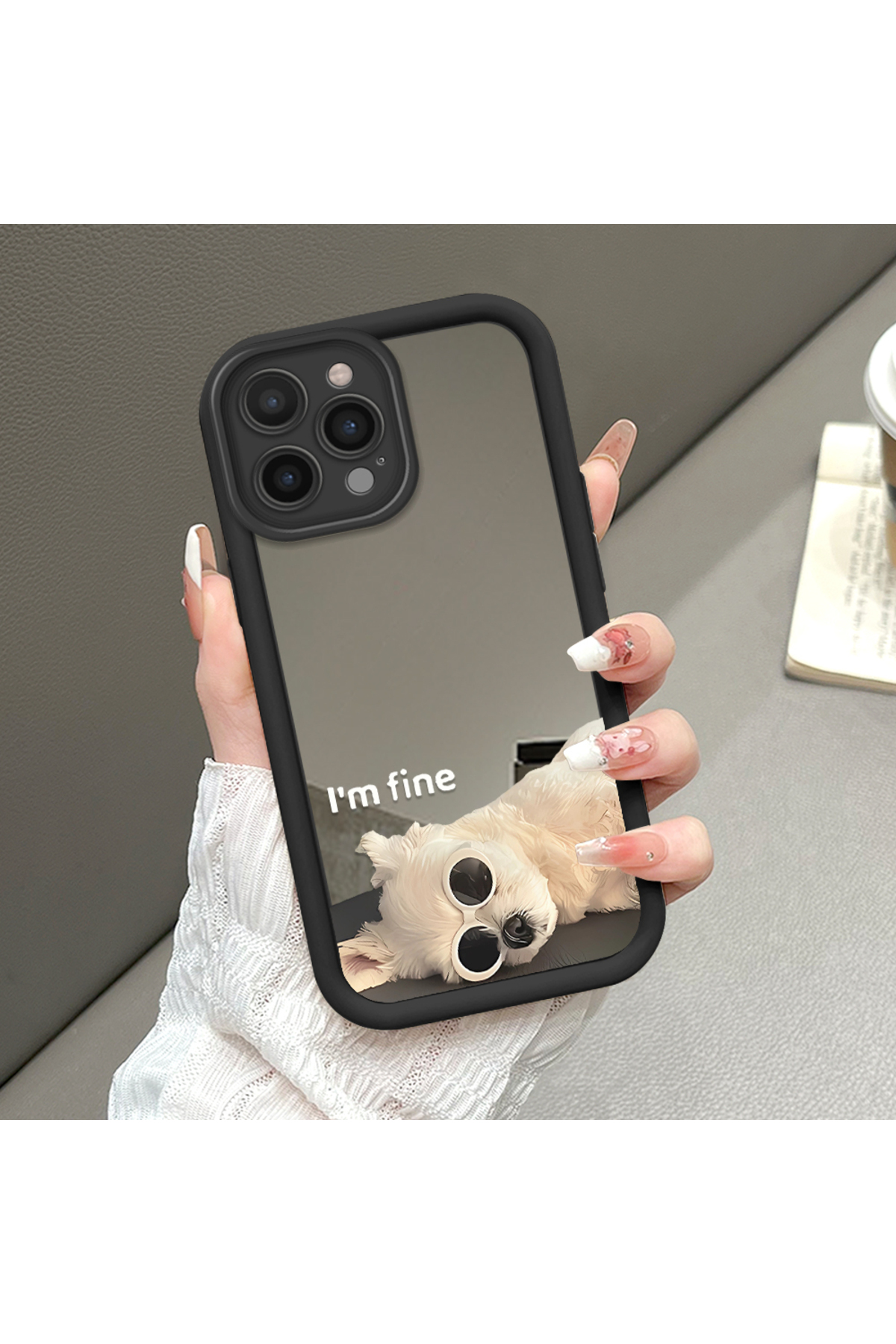iPhone 14 Pro Compatible Fall Resistant Black Silicone Case Mirror Face Puppy Patterns
