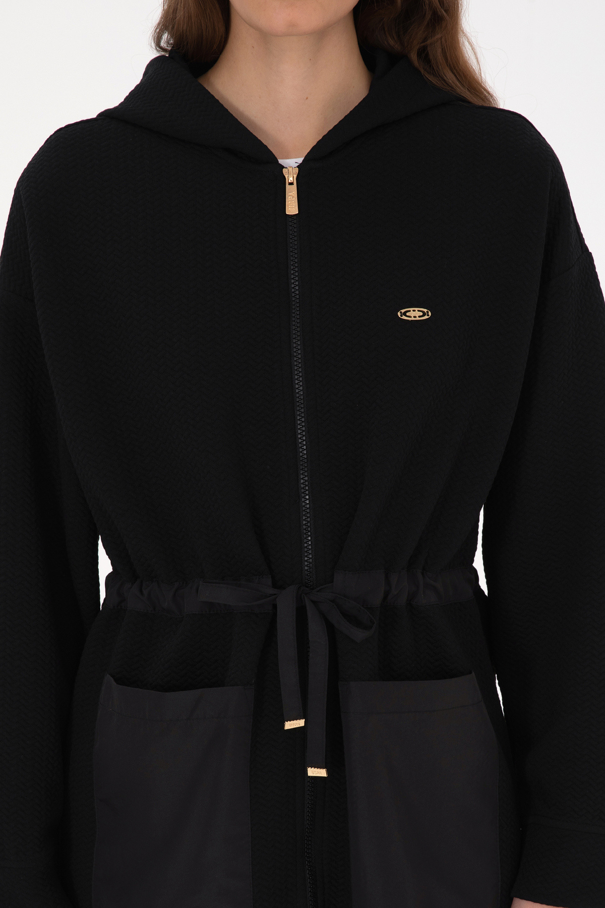 U.S. Polo Assn.  Kadın Siyah Fermuarlı Kapüşonlu Sweatshirt 50318098-VR046 - Görsel 6